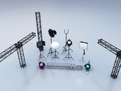 Commercial Stage Equipment With Truss Systems Lighting Fixtures Reflectors And Stands 3d model