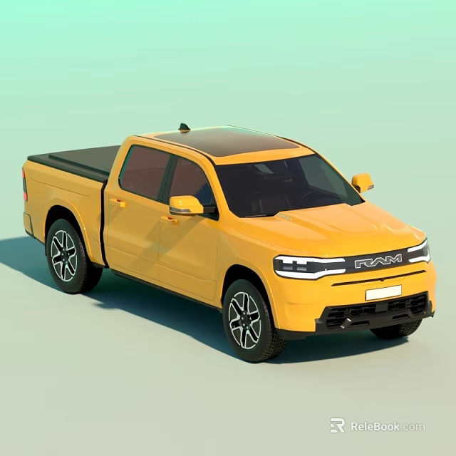 Stylish Yellow Pickup Truck With Modern Design Black Roof And LED Headlights 3d model 