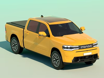 Stylish Yellow Pickup Truck With Modern Design Black Roof And LED Headlights 3d model