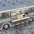 Stylish Mobile Food Truck With Neon Lights Transparent Windows And Outdoor Stools
