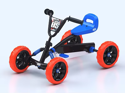 Kids Tricycle with Black Frame Blue Seat Red Wheels and Shock Absorption Design for Children 3d model