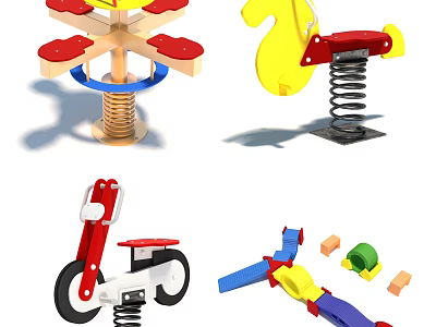 Building Blocks Crafted Children's Playground Toys Featuring Spring Carousel Rocking Horse Tricycle And Slide 3d model