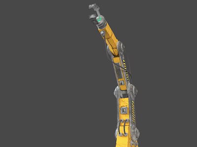 Smart Machine Mechanical Arm in Yellow and Silver with Green Indicator Light 3d model