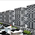 Vibrant Commercial Complex With Modern High Rise Buildings Traditional Architecture Greenery And Pedestrians