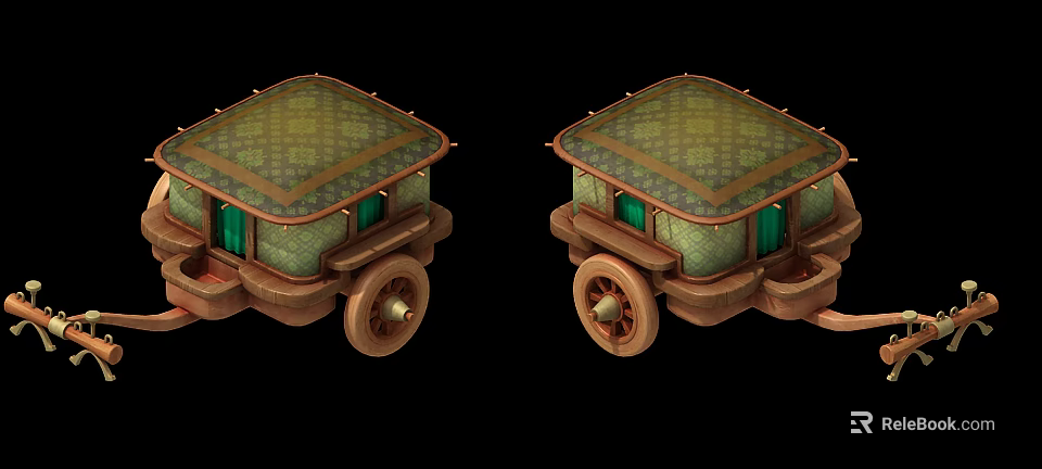 Vintage Carriages With Patterned Roof Green Windows And Brown Wheels Design 3d model 