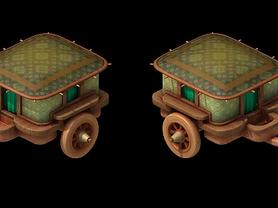 Vintage Carriages With Patterned Roof Green Windows And Brown Wheels Design 3d model
