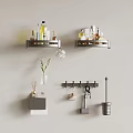 Practical Bathroom Accessories Including Wall Mounted Shelves Hooks Toilet Brush Holder And Storage Cabinet