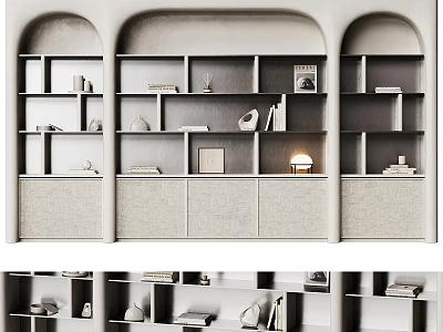 Modern Grey Bookshelf Interior With Open Shelves Books And Decorative Lamp 3d model