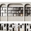 Modern Grey Bookshelf Interior With Open Shelves Books And Decorative Lamp