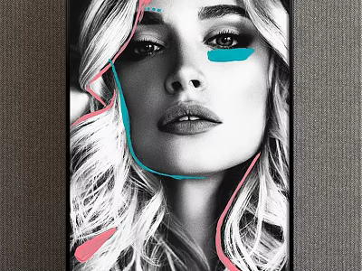 Modern Figurative Portrait Painting Of Blonde Woman With Colorful Facial Lines And Artistic Design 3d model