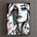 Modern Figurative Portrait Painting Of Blonde Woman With Colorful Facial Lines And Artistic Design