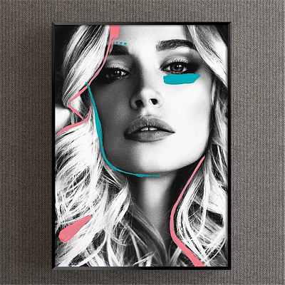 Modern Figurative Portrait Painting Of Blonde Woman With Colorful Facial Lines And Artistic Design 3d model
