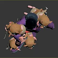 Game Anime Character in Purple Jacket with Red Letter Surrounded by Yellow Big Eyed Creatures