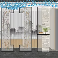 Modern Room Partition Design With Glass Panels Decorative Lighting And Stone Wall