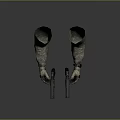 Black Pistols Held By Hands Wearing Camouflage Gloves In Tactical Scene