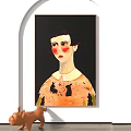 Portrait Painting Of Female With Short Hair Red Cheeks White Collar And Black Background
