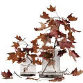Colorful Autumn Maple Leaves In Clear Glass Vase For Indoor Home Decor