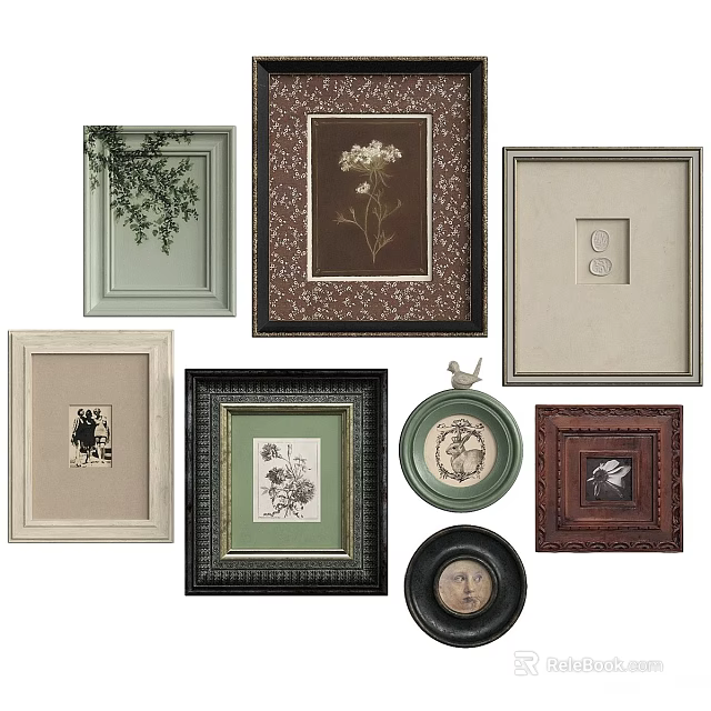 Photo Wall With Various Decorative Frames And Mixed Style Art Prints 3d model