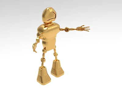 Golden Robot Decorative Ornament Set With Metallic Finish For Modern Home Decor 3d model