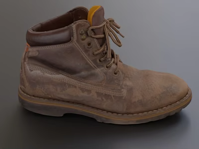 Brown Leather Work Boots With Worn Muddy Surface Thick Sole And Round Toe Laces 3d model