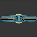 Ornate Blue And Gold Double Bladed Weapon With Long Decorative Handle