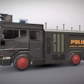 Black Police Armored Vehicle With Red Yellow Front Bumper Red Wheels And Roof Equipment