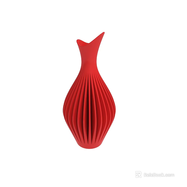 Red Modern Vase With Pleated Texture And Elegant Curved Design 3d model