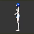 3D Game and Movie Character with Blue Hair Gray Top Blue Skirt and Black Socks