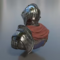 Game Movie Character With Silver Helmet Red Cape And Metal Shoulder Armor