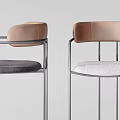 Modern Bar Stools With Metal Frames And Different Colored Cushions Set Of Three
