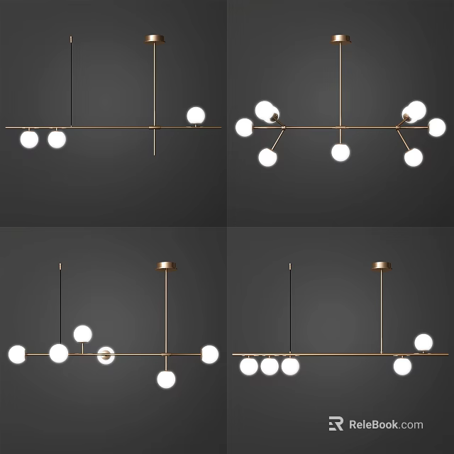 Modern Brass Hanging Chandeliers With Multiple White Spherical Bulbs Design 3d model
