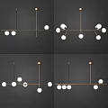Modern Brass Hanging Chandeliers With Multiple White Spherical Bulbs Design 3d model