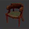 Elegant Wooden Chair With Classic Armrests Green Padded Seat And Decorative Carved Legs