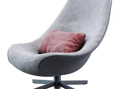 Comfortable Modern Gray Accent Chair With Red Cushion And Black Base 3d model