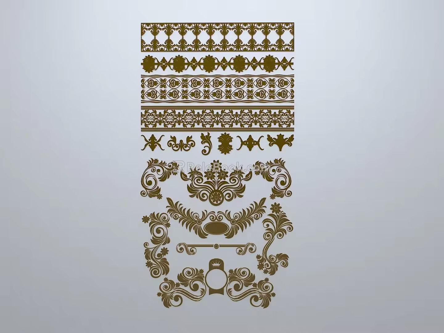 European-style window grilles line silhouette pane window sill border engraved window edge strip construction 3d model