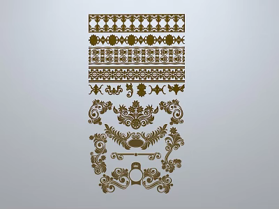 European-style window grilles line silhouette pane window sill border engraved window edge strip construction 3d model