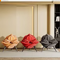 Petal Shaped Single Sofa In Orange Red Grey With Metal Legs Modern Interior