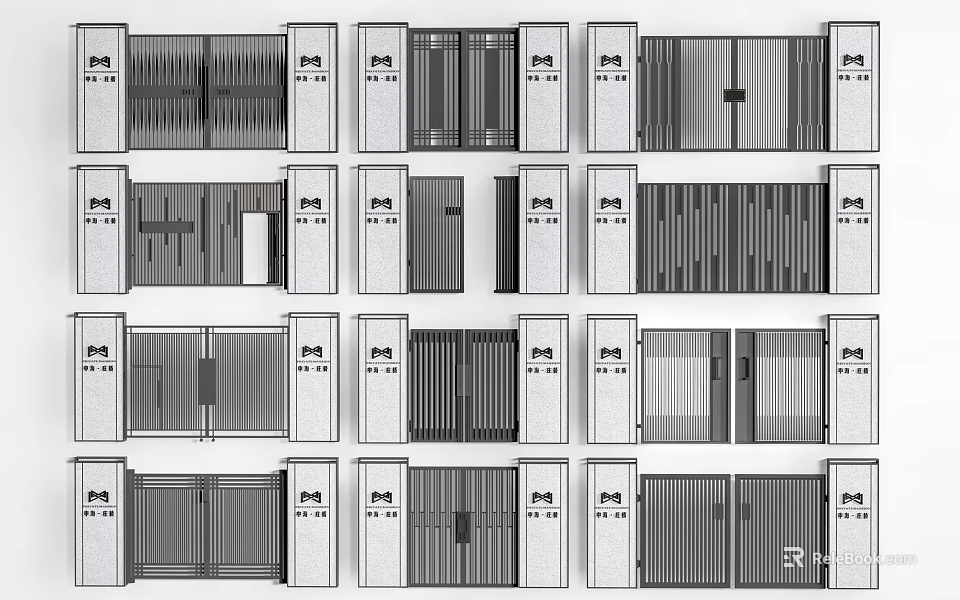 Collection of Modern Entrance Gates with Various Panel and Frame Designs 3d model 