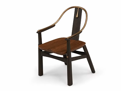 Elegant New Chinese Style Solid Wood Dining Chair With Brass Accents For Home Dining Spaces 3d model