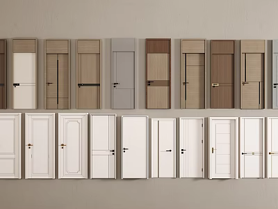 Various Styles of Hinged Doors with White Wooden and Gray Finishes on 3d model