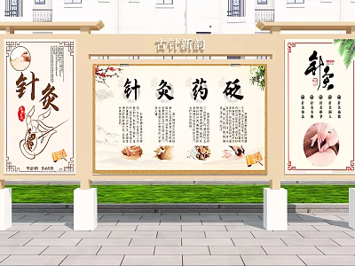 Modern Hospital Building Exterior With Traditional Chinese Medicine Acupuncture Tuina Herbal Therapy Publicity Billboards 3d model