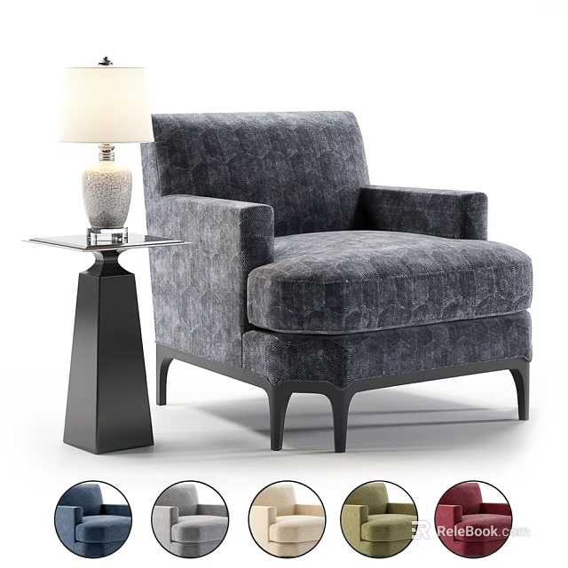 Gray Fabric Single Sofa With Side Table And Lamp Multiple Color Options 3d model 