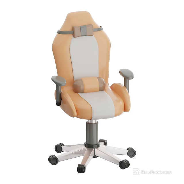 Orange And White Leather Leisure Chair With Adjustable Backrest Cushioned Armrests And Swivel Base 3d model 