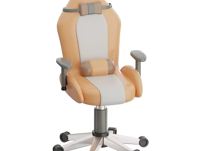 Orange And White Leather Leisure Chair With Adjustable Backrest Cushioned Armrests And Swivel Base 3d model