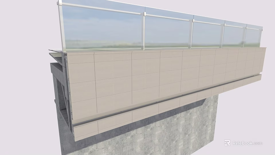 Modern Elevated Structure With Glass Railing And Gray Wall Panels Design 3d model