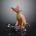 Pink Sphynx Cat With Blue Eyes Sitting On Black Red Drone With Propellers
