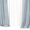 Stylish Gray and White Double Layer Curtains with Soft Texture 3d model