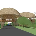 Wavy Roof Pergola Design With Natural Materials And Surrounding Lush Greenery