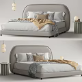 Modern Kids Bed with Curved Headboard Soft Pillows Cozy Blanket and Side Table Pendant Lights