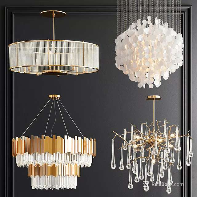 Modern Elegant Chandeliers With Gold Frames Crystal Accents And Unique Hanging Designs 3d model 